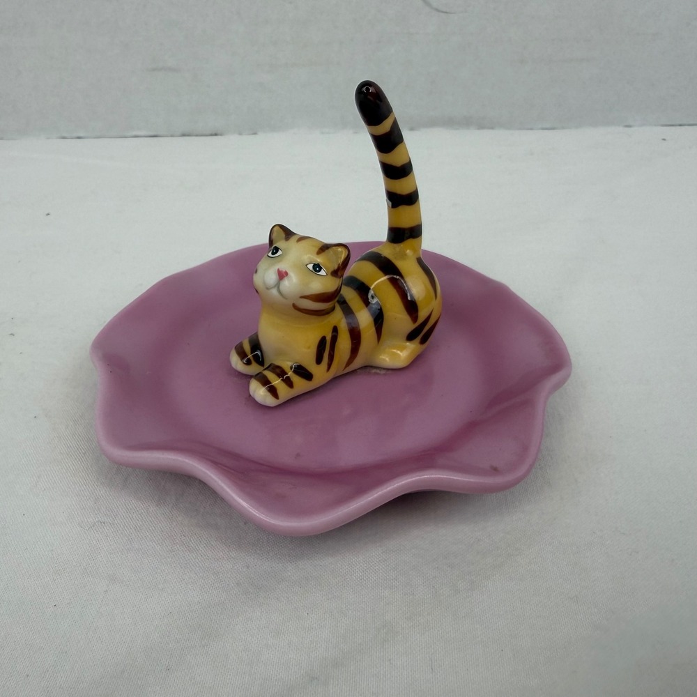 Ganz Ceramic Cat Ring Holder Orange Tabby Trinket Dish Lavender Purple Base